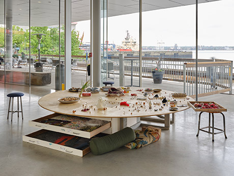 Installation with 116 inch wide table in the foreground